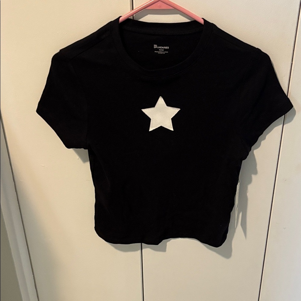 No Boundaries Black Crop Top with White Star
